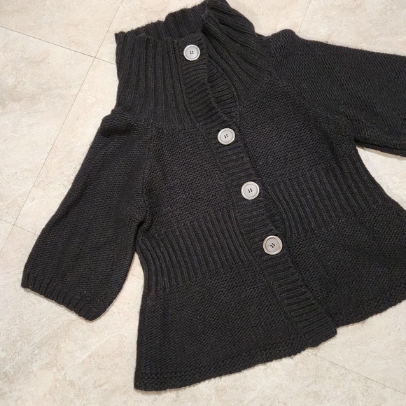 Free People Sweaters - Free People Womens M Medium Wool Blend Black Knit Short Sleeve Cardigan Sweater